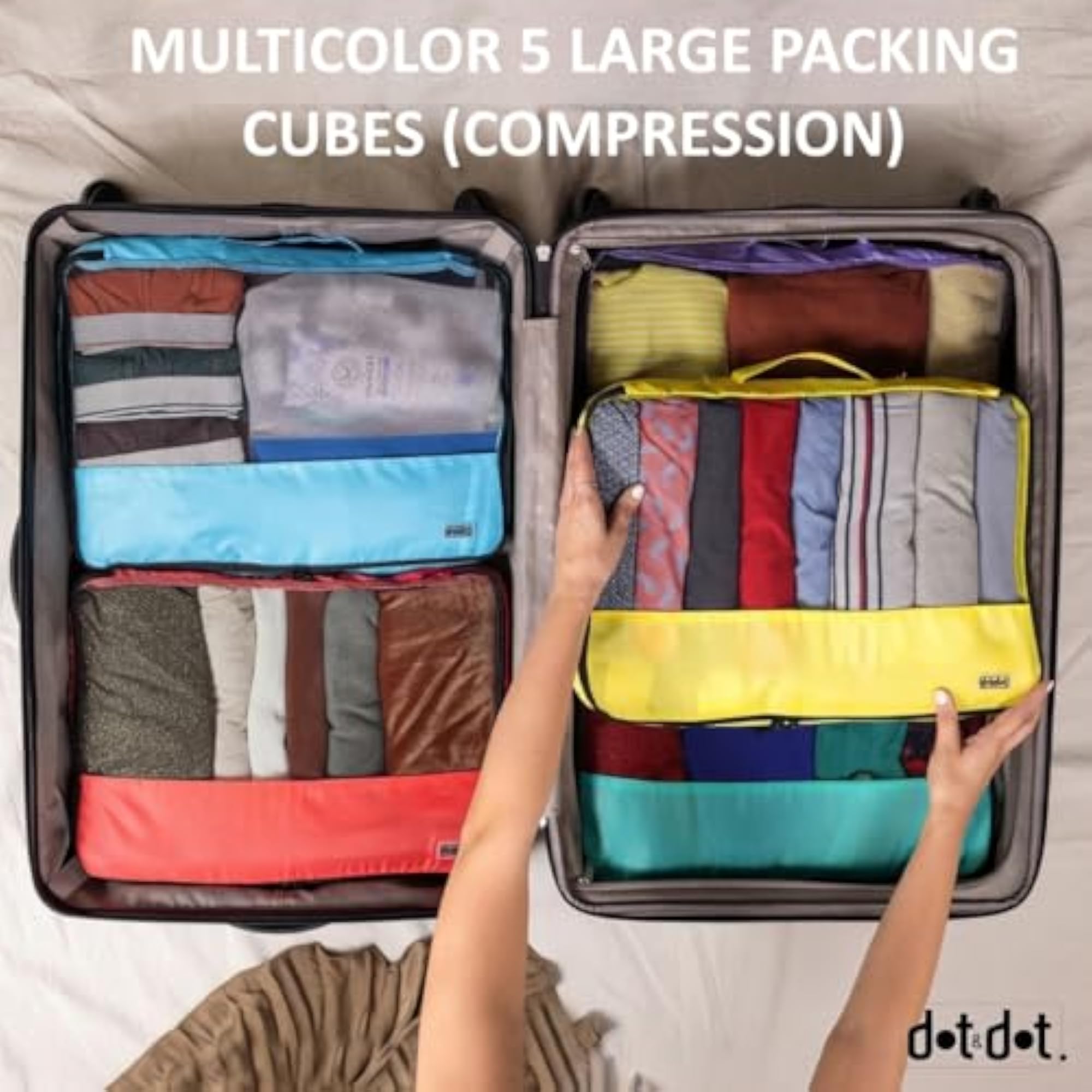 Large Compression Packing Cubes for Travel, 5 Pcs Set